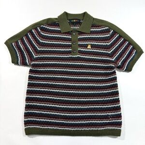 Teddy Fresh Stripe Polo Sweater Mens Small Open Knit